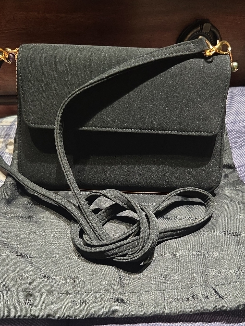 Kenneth Jay Lane ~ Black and Gold Chain Crossbody Evening Bag
